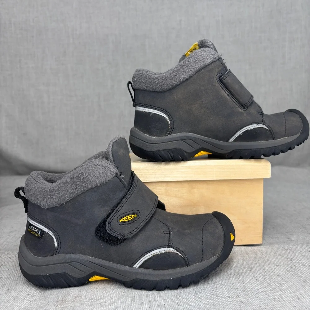 Keen Kootenay III Boots Gray Leather Waterproof Insulated‎ Hiking Kids Size 12
